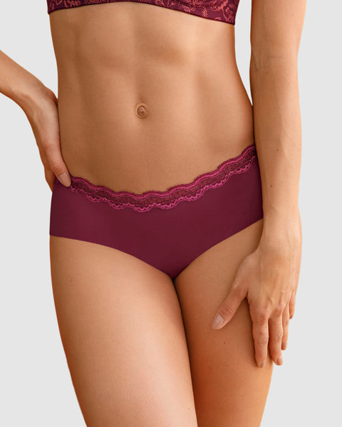 Panty hipster con encaje en cintura tiro medio#color_382-vino-tinto-medio