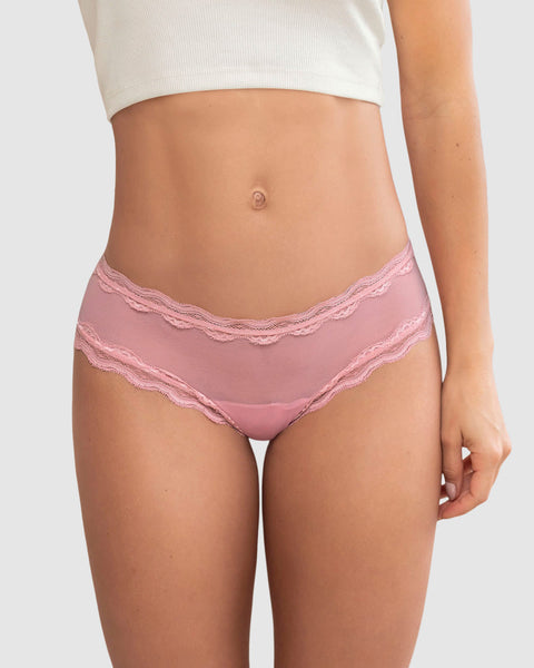 Panty cachetero en tul con toques de encaje suave al tacto#color_348-rosa-medio