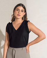 Blusa manga sisa cuello en v con boleros en mangas#color_700-negro