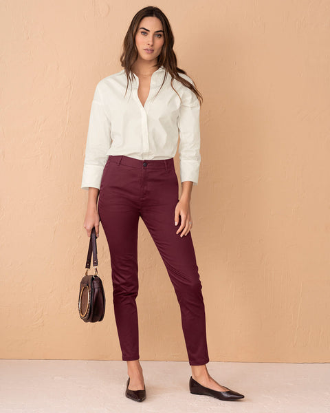 Pantalón skinny de tiro alto con bolsillos delanteros funcionales#color_349-vino