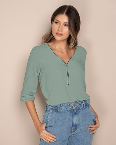 Blusa manga 3/4 con cierre funcional#color_600-verde