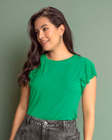 Camiseta manga corta con boleros y cuello redondo#color_697-verde