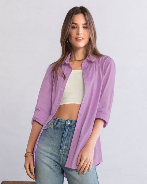 Blusa manga larga oversize con botones funcionales#color_424-lila-claro