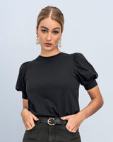 Camiseta manga corta con cuello redondo y mangas en globo#color_700-negro