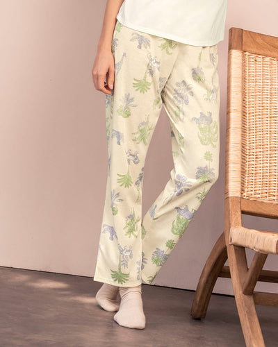 Pantalón largo de pijama para mujer#color_001-marfil-estampado