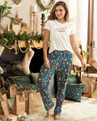 Camiseta manga corta de pijama para mujer con estampado de navidad