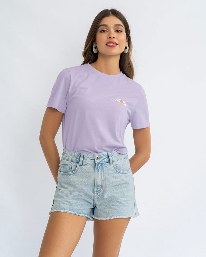 Camiseta en algodón manga corta con estampado localizado#color_043-lila-claro