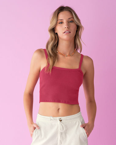 Camiseta crop top manga sisa de tiritas delgadas#color_316-cereza