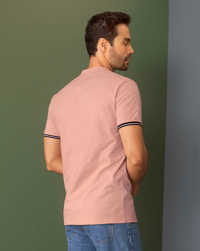 Camiseta manga corta con puños tejidos#color_180-palo-de-rosa