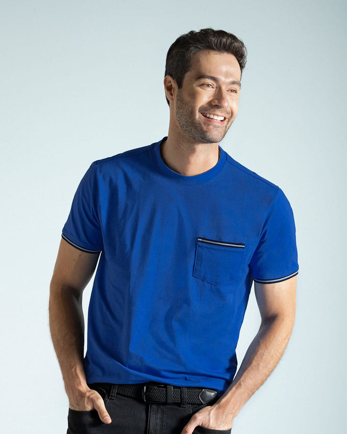Camiseta manga corta con puños tejidos#color_464-azul-rey