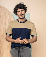 Camiseta manga corta con puños y cuello tejido#color_084-arena-azul