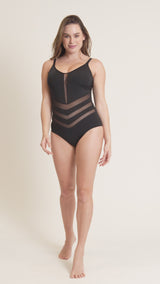Traje de baño entero control suave de abdomen con diseño geométrico en tul#all_variants